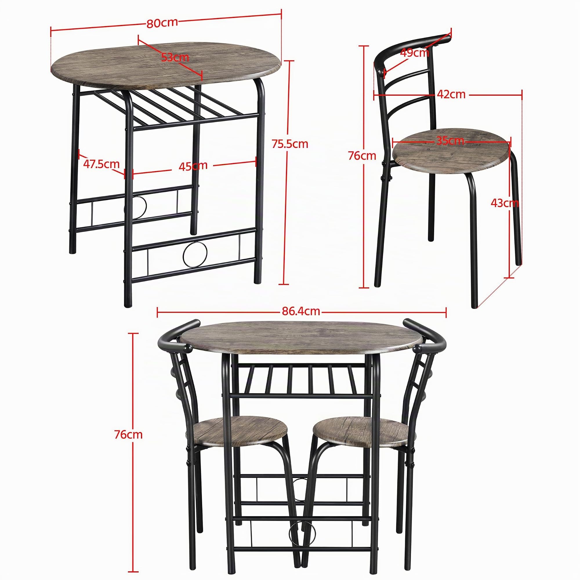 Yaheetech Ensemble Salon de Jardin 3 Pièces Table à Manger avec Porte-Bouteilles Cadre en Acier Effet Bois Gain de Place Meubles d'extérieur pour Balcon Petit Espace Terrasse Jardin Brun Clair