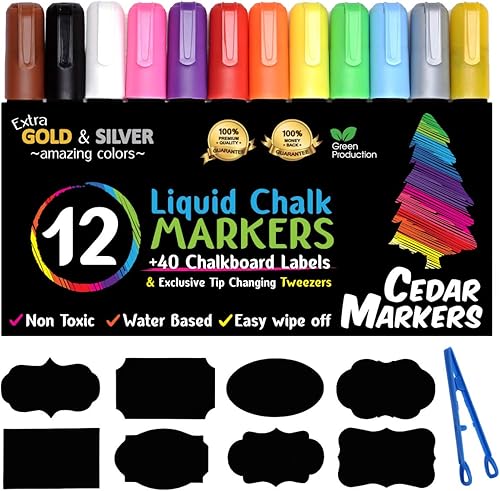 Marcadores de gis Cedar Markers, paquete de 12 unidades, Colores Variados, Paquete de 1