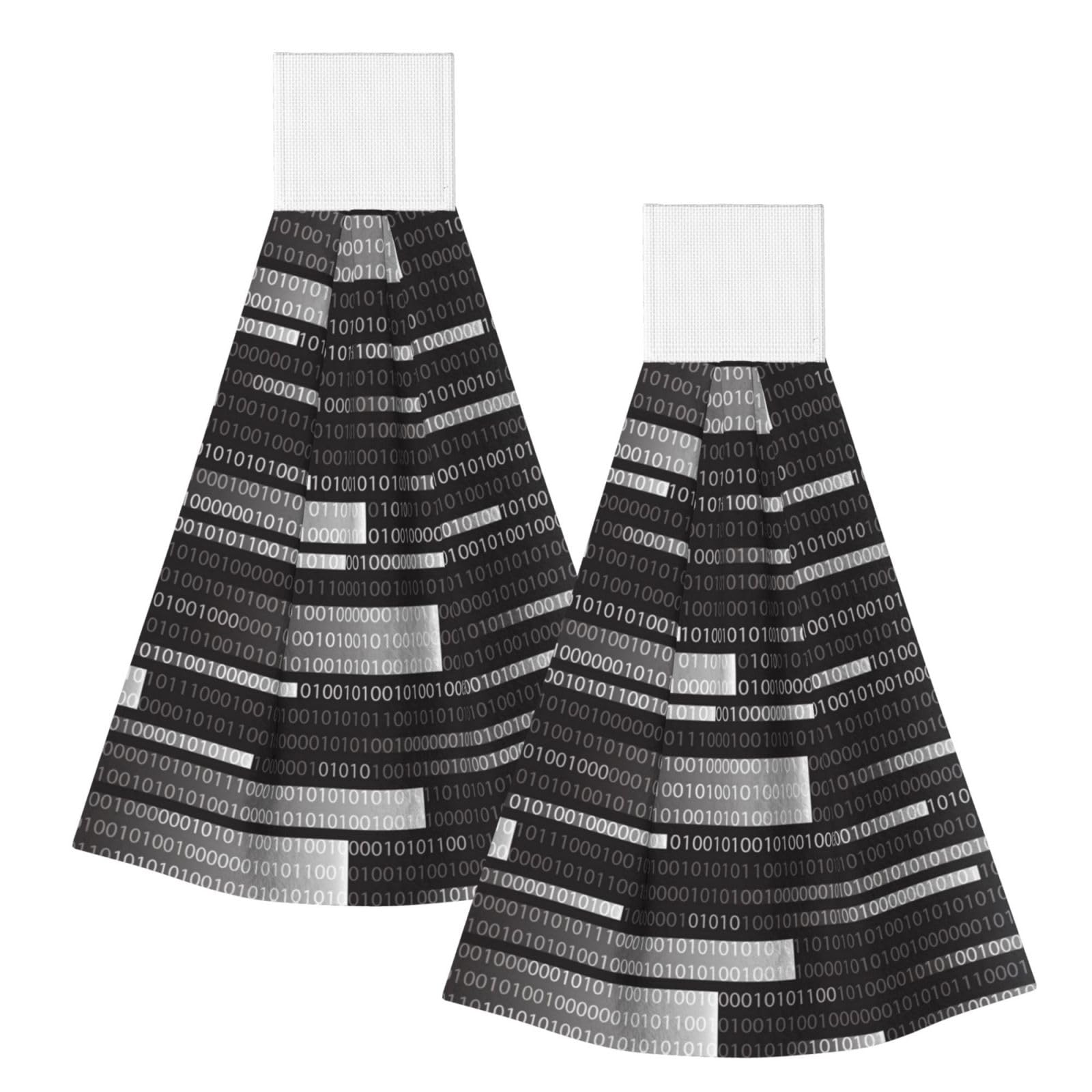 DOPKLNA Programmer Code Black, 2 Pcs Hanging Coral Fiber Hand Towels for Bathroom, Absorbent Kitchen Towels
