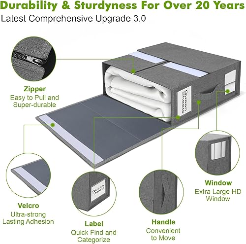 Miniatura 9 de WDZREE Paquete de 4 organizadores de sábanas y almacenamiento (tamaño Queen y King), caja de almacenamiento plegable para juego de funda de edredón,
