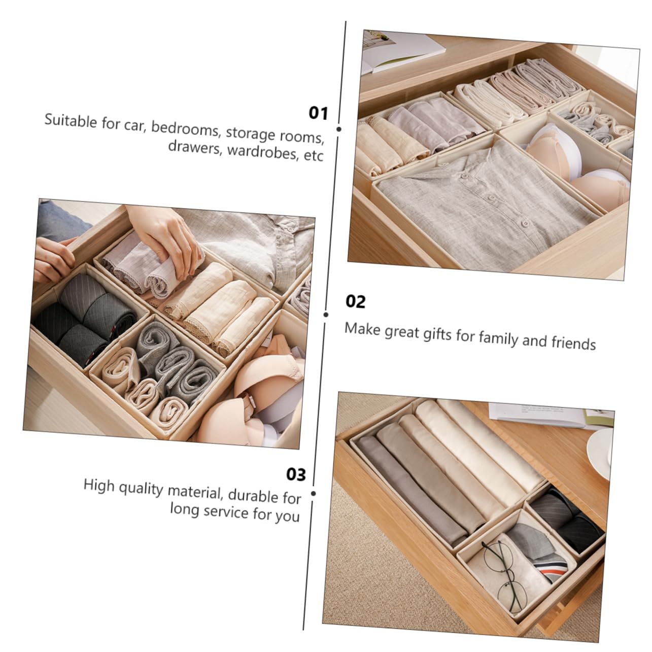 3piezas Organizador De Ropa Interior Compartimentos Caja Almacenamiento Sujetadores Calcetines Fácil Limpieza