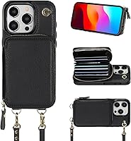 Vista 1 de Bocasal Funda tipo cartera cruzada para iPhone 15 Pro, funda de piel con bloqueo RFID y soporte para tarjetas, funda protectora con cremallera