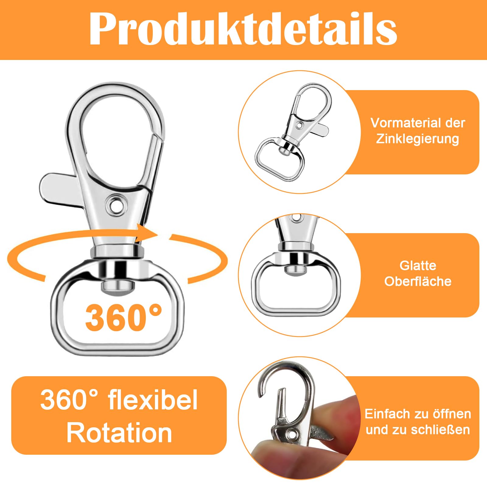 Portachiavi Metallici Con Moschettone Girevole - 30 Pezzi Argentati Per Borse, Progetti Fai Da Te E Cucito - Foto 6