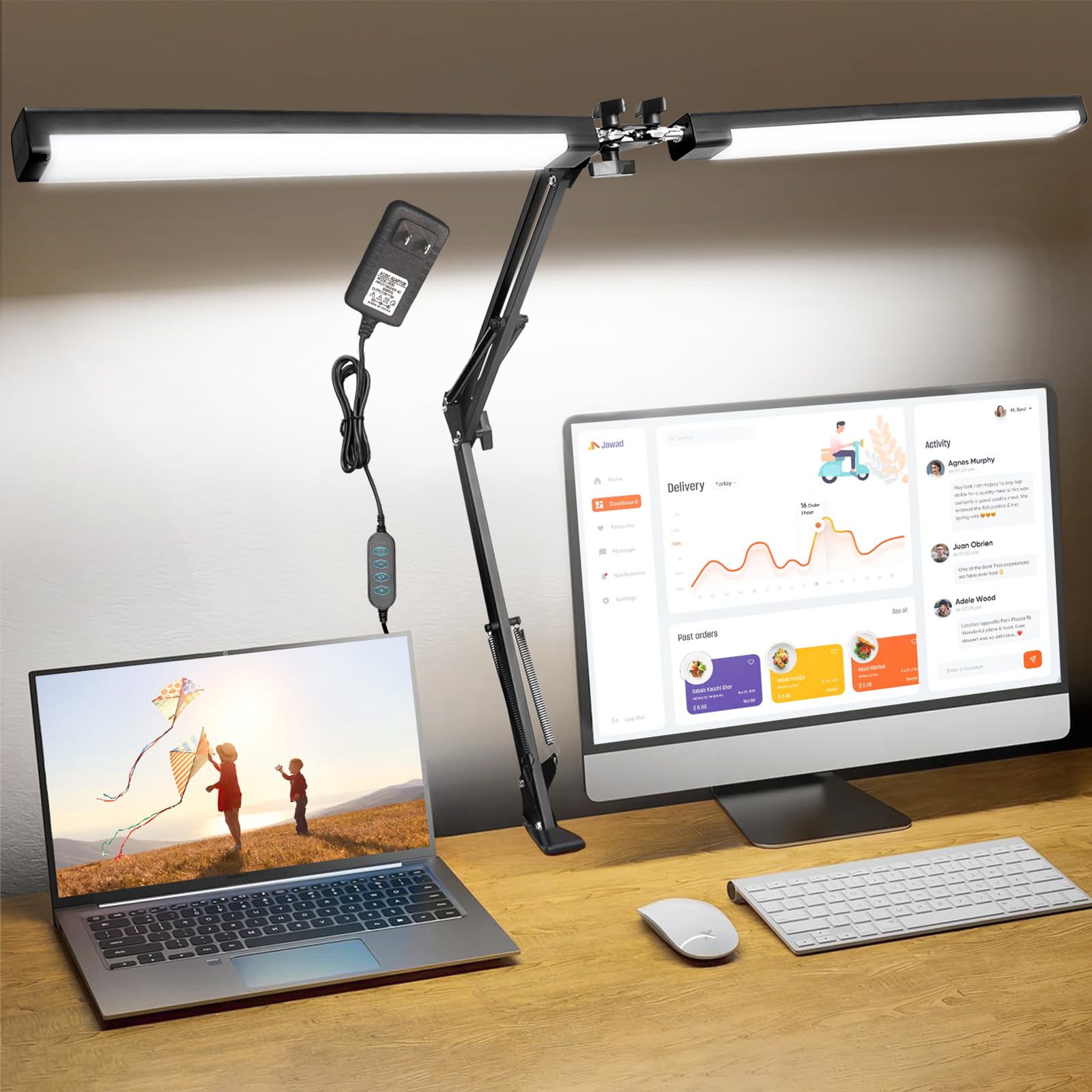 QYIKLPY Lámpara de Escritorio LED — Lampara de Mesa Doble Cabezal con Clip