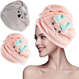 2 Piezas Toalla Microfibra Pelo para Mujeres, Secado Rápido y Superabsorbentes, con Botones, Toallas para Secar el Pelo si...