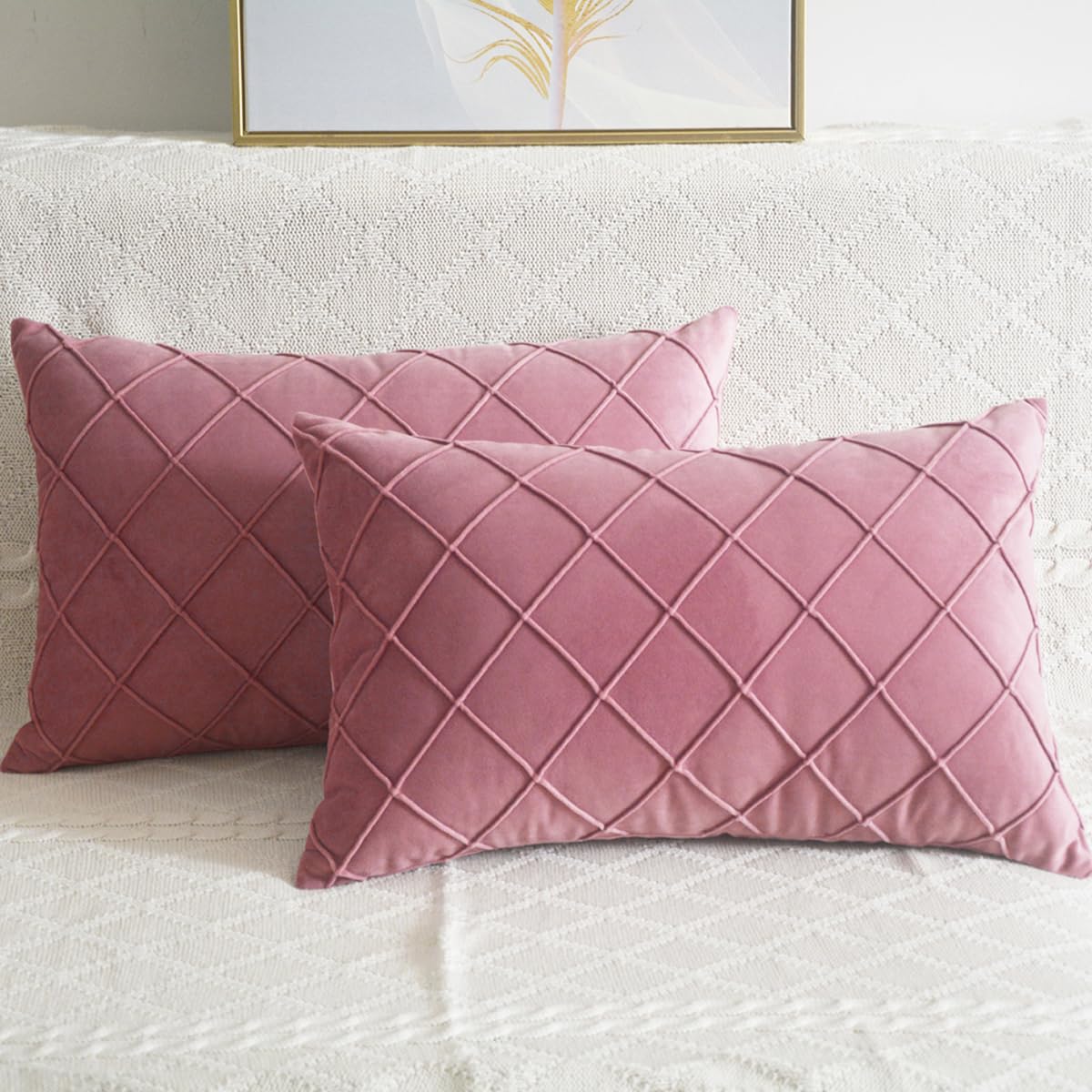 Set di 2 fodere decorative per cuscini in velluto a coste per divano, federe morbide, 30x50 cm (rosso mirtillo) | Leroy Merlin