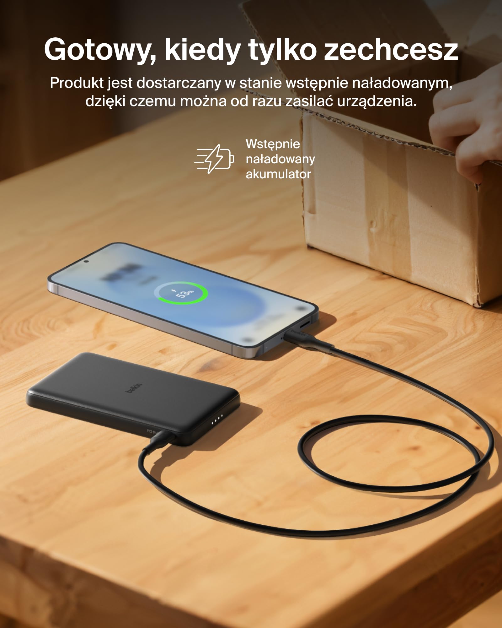 Belkin BoostCharge Cienki Magnetyczny Powerbank 5000 mAh USB-C – Czarny | Powerbank Bezprzewodowy 5000 mAh, Pierścień Magnetyczny, Port USB-C, Naładowany, Kabel w Zestawie, do Podróży Samolotem