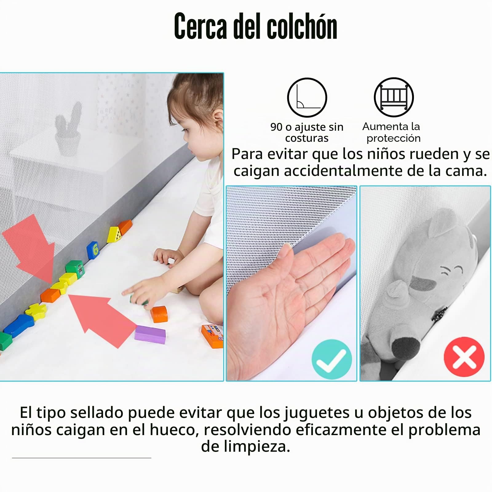 UISEBRT Barrera de Cama para niños 180cm Protección contra Caídas Altura Ajustable para Cama Familiar y Cama Infantil con diseño de Oso, Color Gris