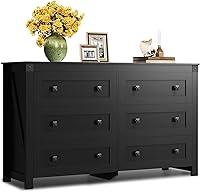 Vista 19 de WLIVE - Cómoda de granja para dormitorio, cómoda alta de madera con 5 cajones, cómoda con tirador de metal romano para sala de estar, pasillo, Negro