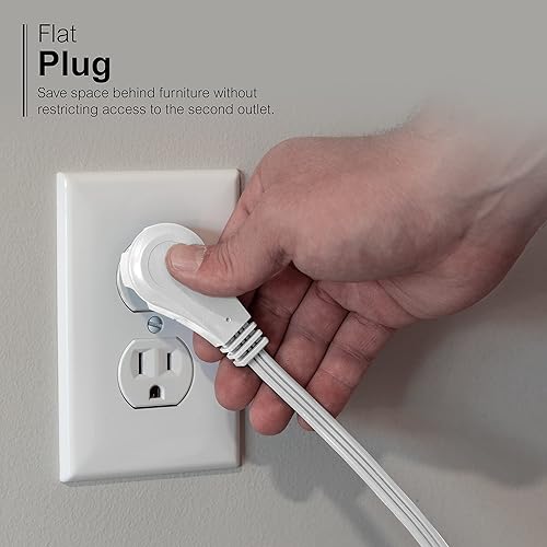 Miniatura 4 de GE Cable de extensión plano de 3 salidas de 3 pies, cable de extensión a tierra con múltiples tomas de corriente, extensor de salida de 3 clavijas,