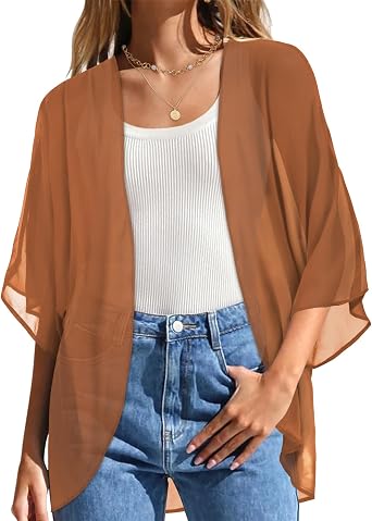 Womens Kimono Beach Cover Ups Chiffon Cardigan Loose Floral Summer Tops
