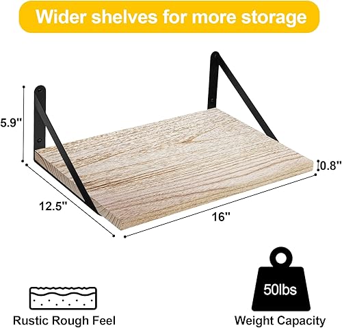 Miniatura 3 de SAUMONIERES Estantes flotantes de pared para dormitorio, baño, sala de estar, madera montada en la pared, amplio almacenamiento profundo, estantes