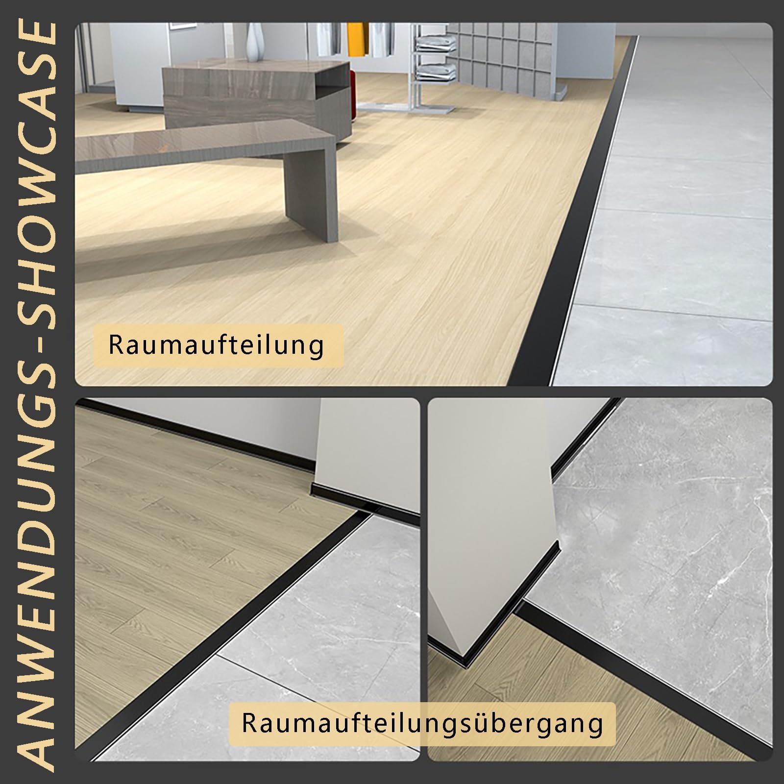 Tiras de transición de perfil de aluminio ranuradas en T de 90 cm, paquete de 3 perfiles en T para umbrales de puerta y transiciones de habitación, color negro (30 x 7 mm), solución duradera de fácil