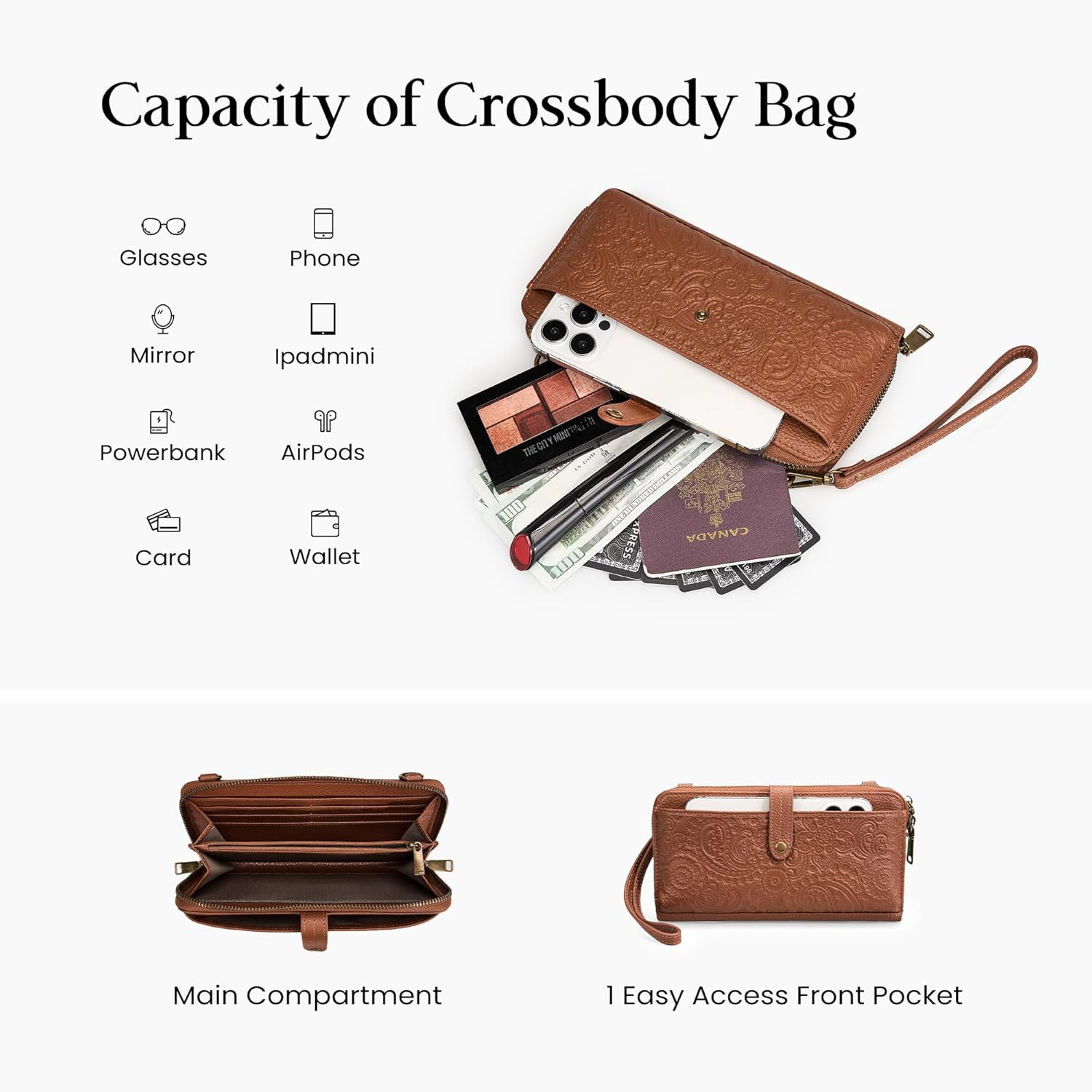 befen Leather Wristlet Wallet for Women Cell Phone Purse with Built in Wallet Vintage Leather Crossdody Bag Clutch Purse - Image 6