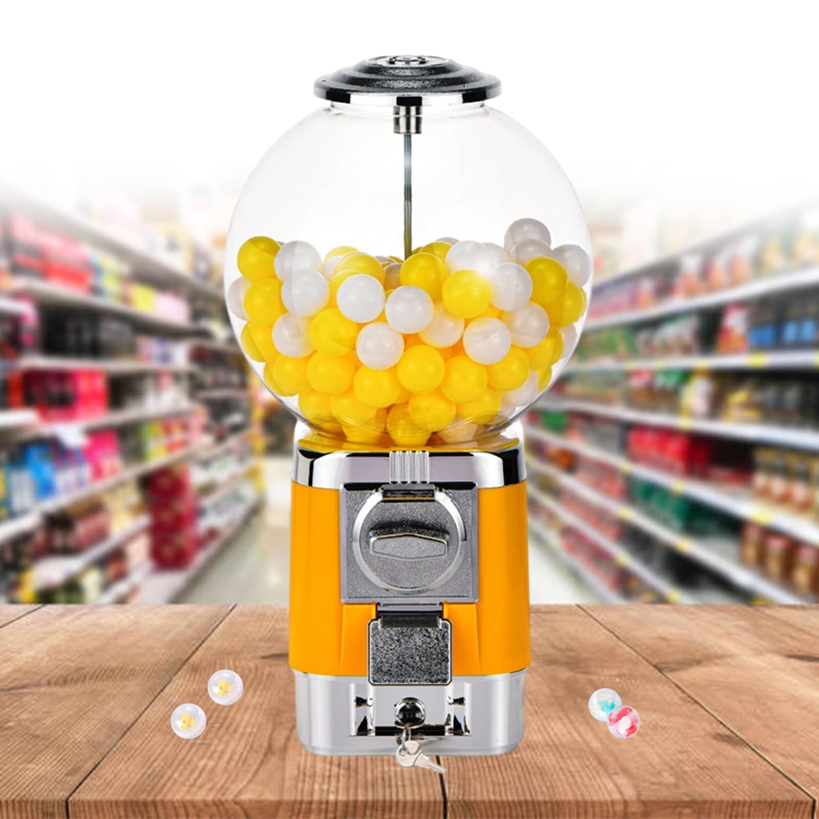 Distributeur Automatique De Jouets en Capsules Commerciales, Distributeur De Capsules Rondes, Distributeur Automatique À Pièces, Petit Distributeur De Bonbons,Yellow