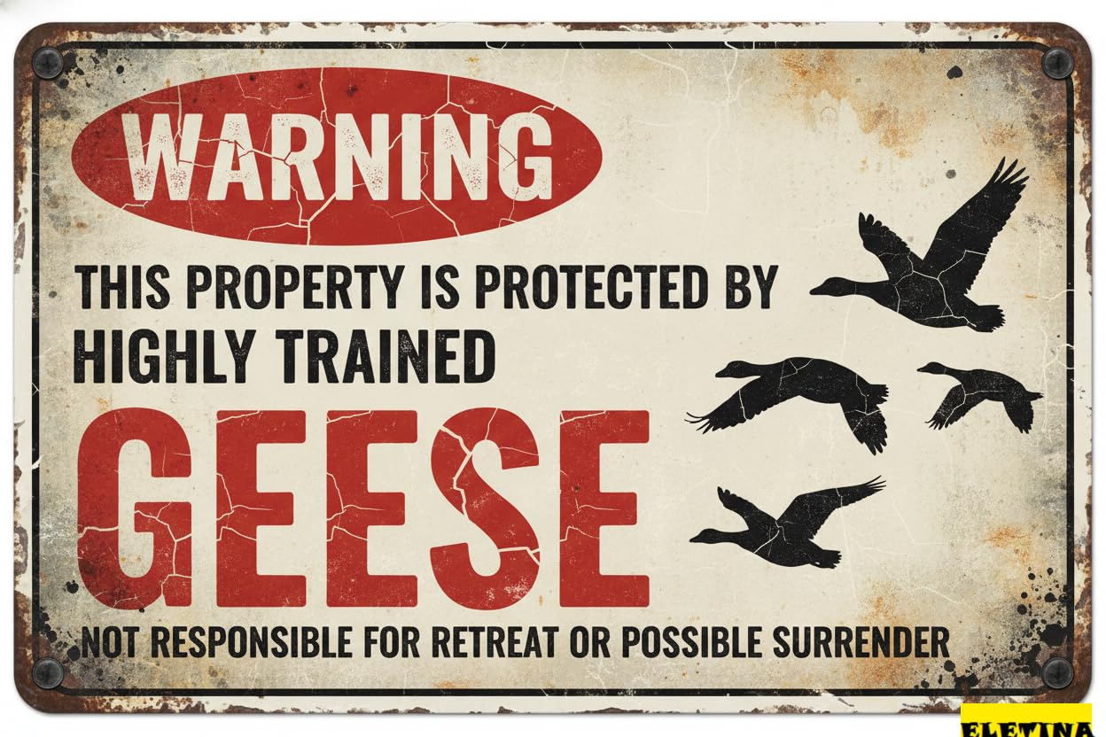 Vintage Metal Tin Sign for Funny Goose Warning Goose Coop Decor Goose Lover Gift Barn Farm Decor 8x12 Inchse Private Property Decorative