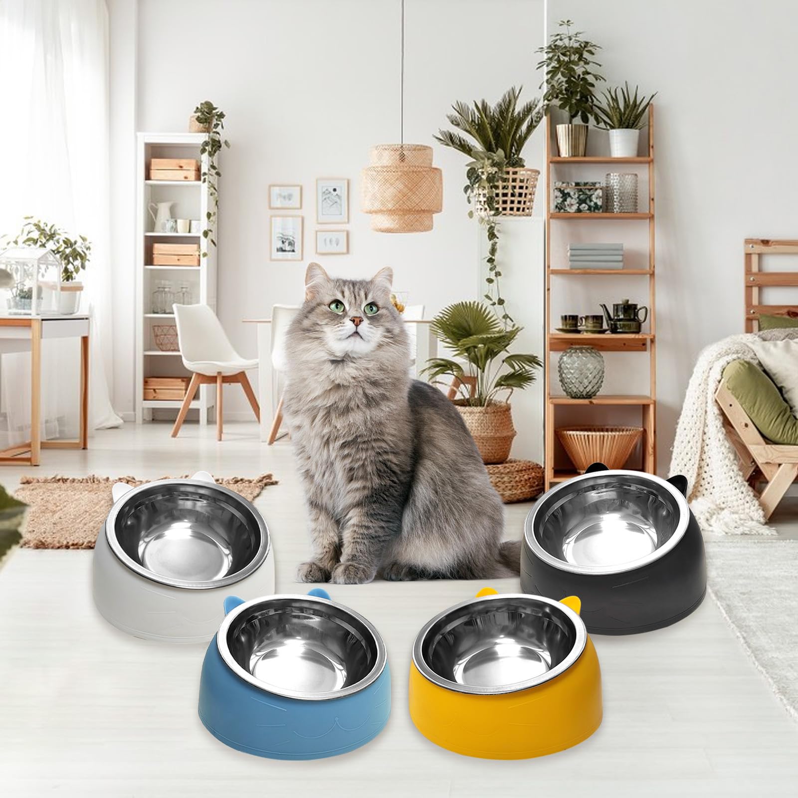 7 ciotole per cibo per gatti in acciaio inox inclinato per cani di piccola taglia rialzati a 15° piatto per animali domestici per gattini cuccioli antiscivolo rimovibile in acciaio inox ciotola per