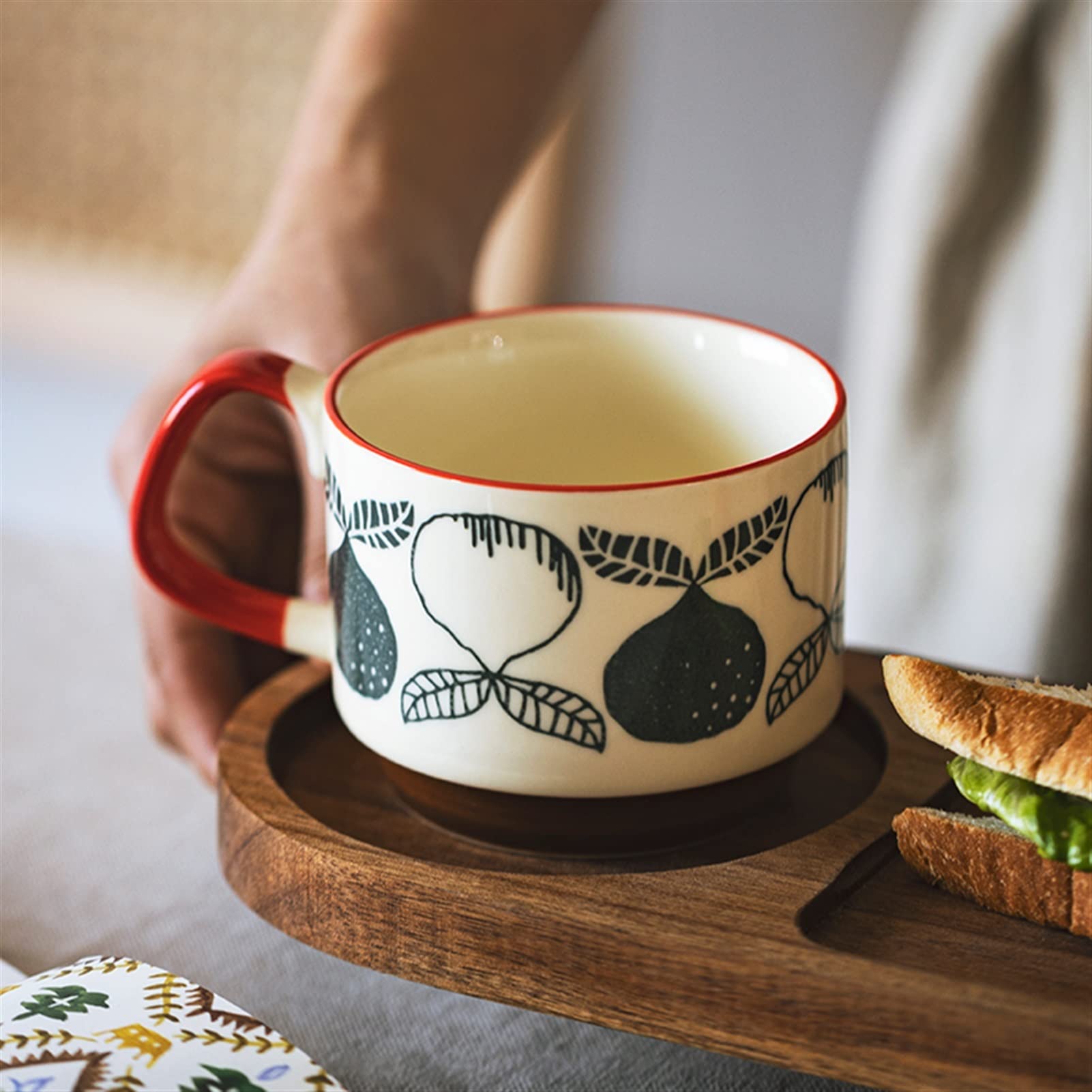 Becher 300 ml Retro Kaffeetasse Keramik Milchbecher Saftgriff Büro Wasserbecher Küche Party Trinkwerkzeug Geeignet für Schule und Familie Kaffeetasse (Farbe: Grau)