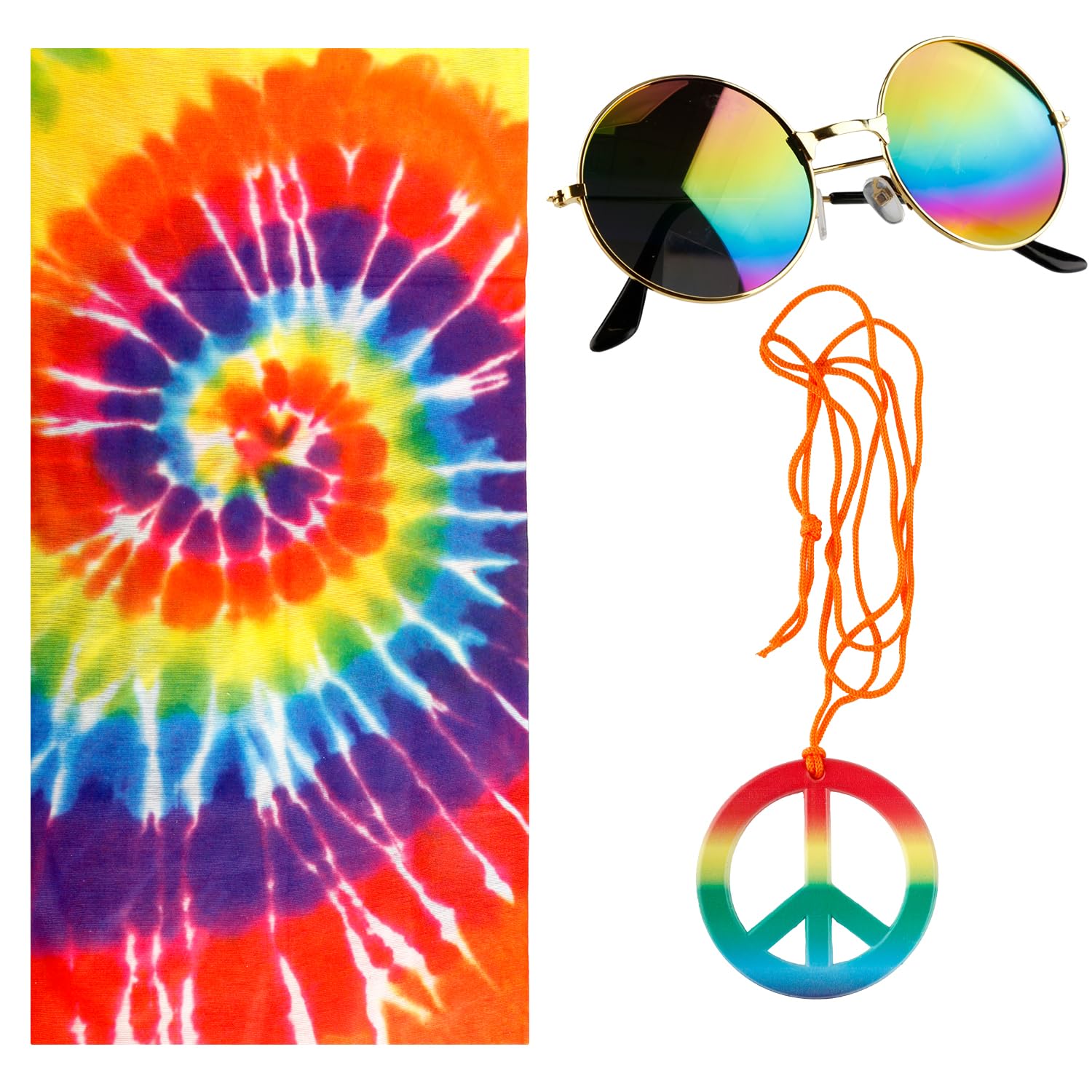 Luckious 3 PCS Hippie Style Festival Party Set, Peace Sign Necklace, Tie-Dye Headband, and Sunglasses Set for Festival Party