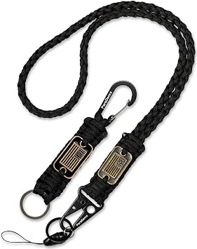 Heavy Duty Paracord Lanyards w/Cool USA Flag for Car Keys/Men/Women, Braided Mens Key Lanyard for Id Badges, Rope Keychain Necklace Strap Camping/Hiking/Fishing/Cycling/Traveling, Black