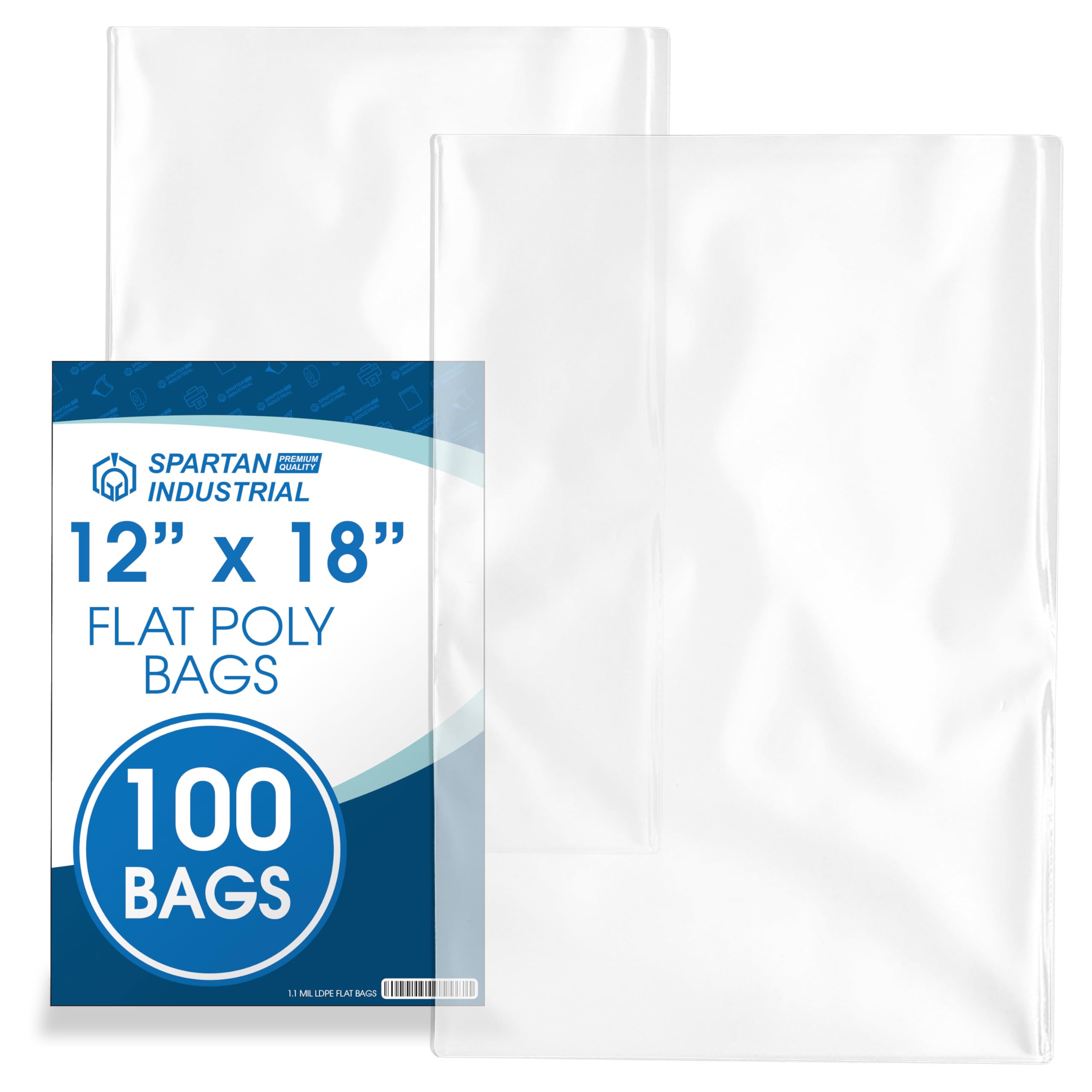 Photo 1 of 12" X 18" Open-End Flat Clear Poly Bags (100 Count) - 1.1 Mil Clear Plastic Bags for Packaging, Shipping, Storage - No Adhesive Strip - Spartan Industrial