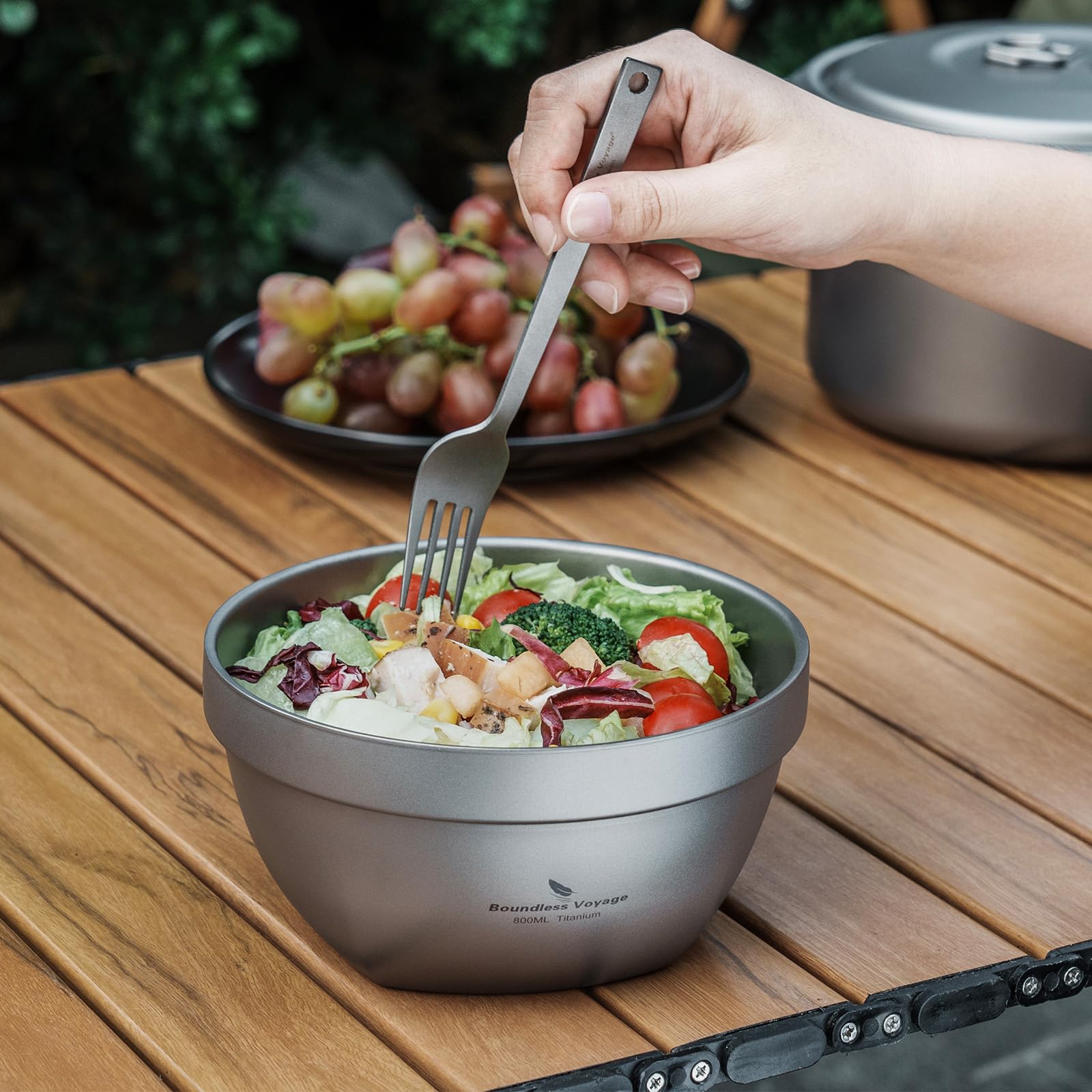 iBasingo Doppelwandige Titan Schüsseln Set 500ml & 800ml Ultraleichte Camping Schüssel fur Haferflocken Lebensmittel Reis Suppe Tragbare Geschirr Outdoor Metall Becher Ti1163T