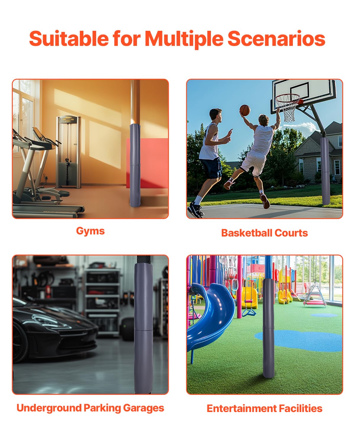 VEVOR Almohadilla para Poste de Baloncesto, Resistente, Envolvente, Impermeable, para Todo Tipo de Clima para Sótanos y Garajes, Tela de Malla de PVC + Espuma Perlada, 1800 x 500 x 32 mm, Gris
