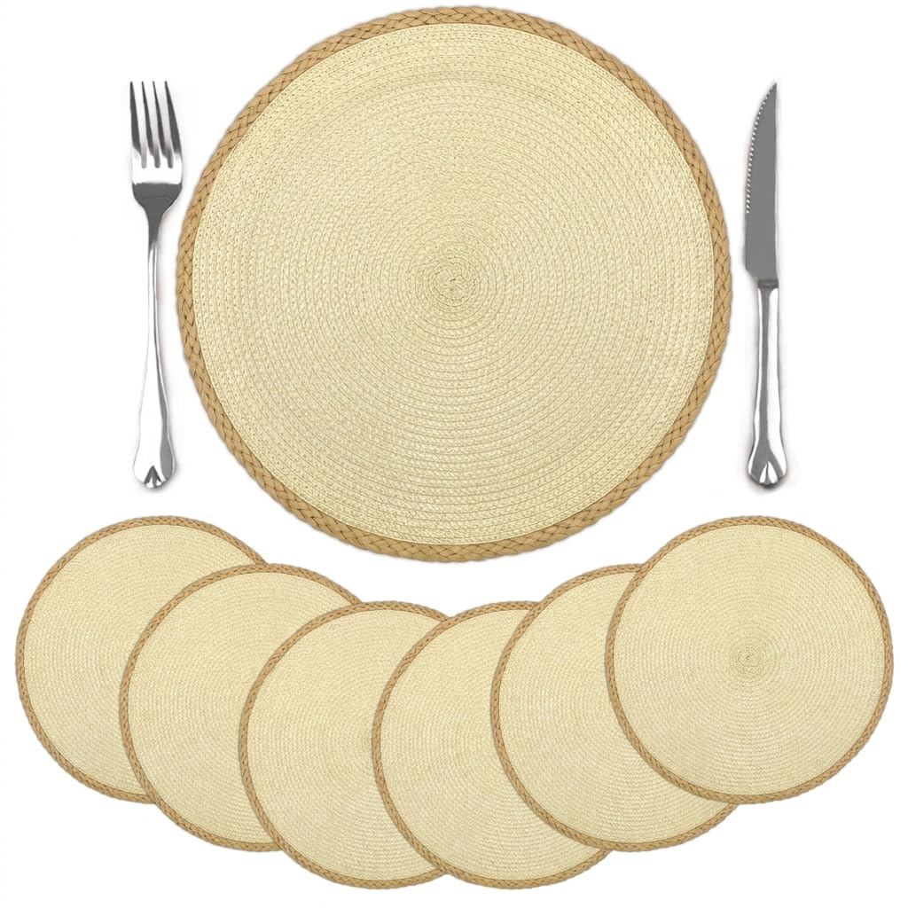 comfoyar Round Braided Placemats Set of 6, 36cm Non-Slip Woven Place Mats