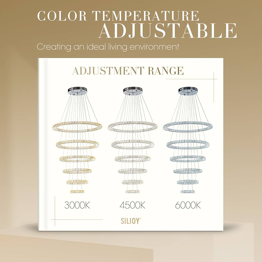 Siljoy Modern Crystal Chandelier Lighting, 6 Ring Chandelier