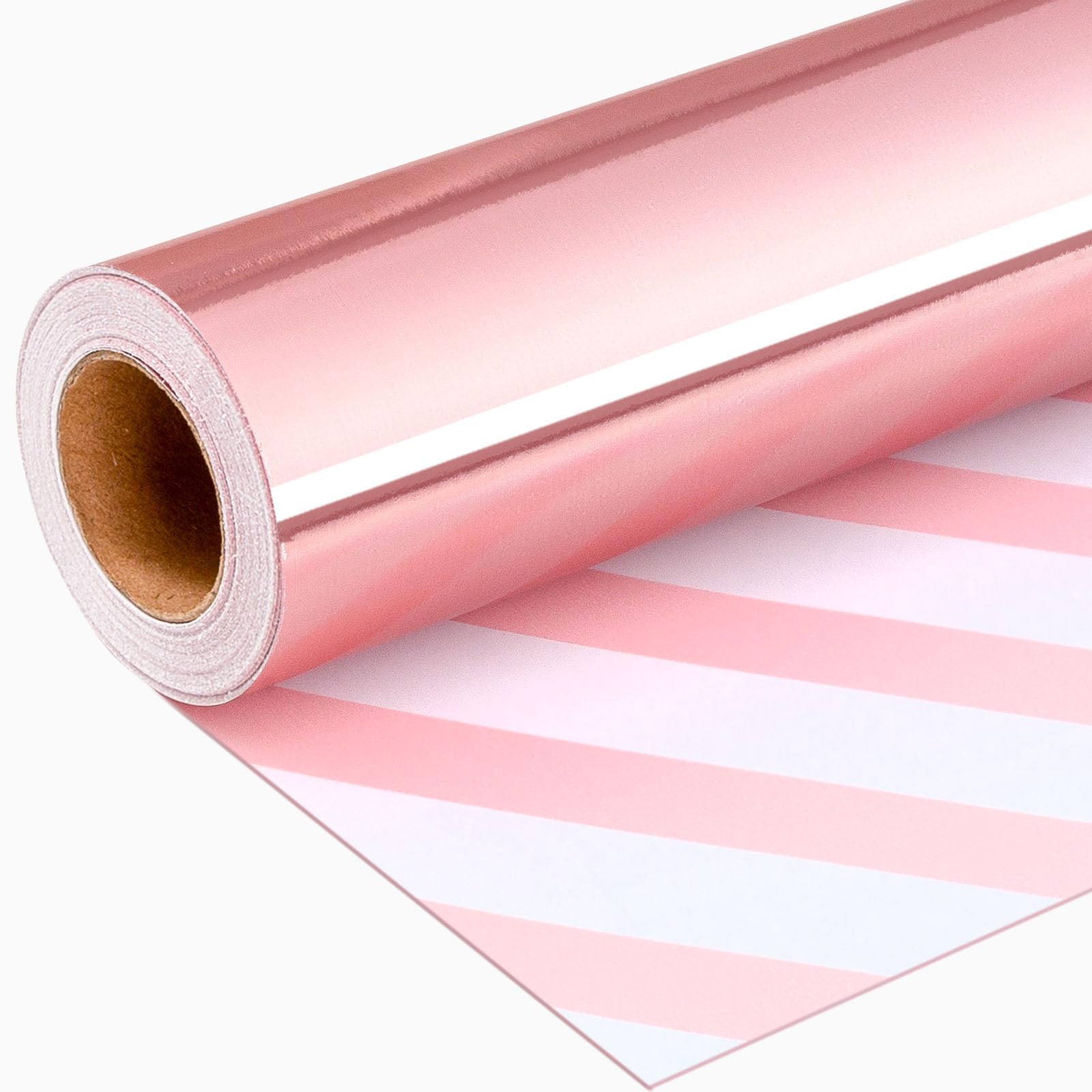 Wikadlik Mini Geschenkpapierrolle, metallisiertes Rosa, Streifen, beidseitig verwendbar, für Geburtstage, Valentinstag, Muttertag, Babyparty, Hochzeiten, 43 cm x 10 m