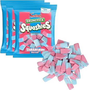 Squashies Drumsticks 3 Sharing Bag Bundle - Bubblegum Flavour - 3 x 120g Bags