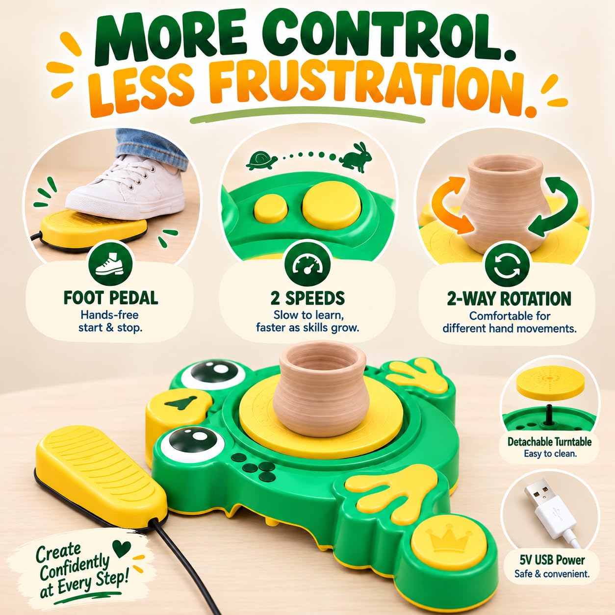 Kids Pottery Wheel Kit - Easy Clay Sculpting! -4