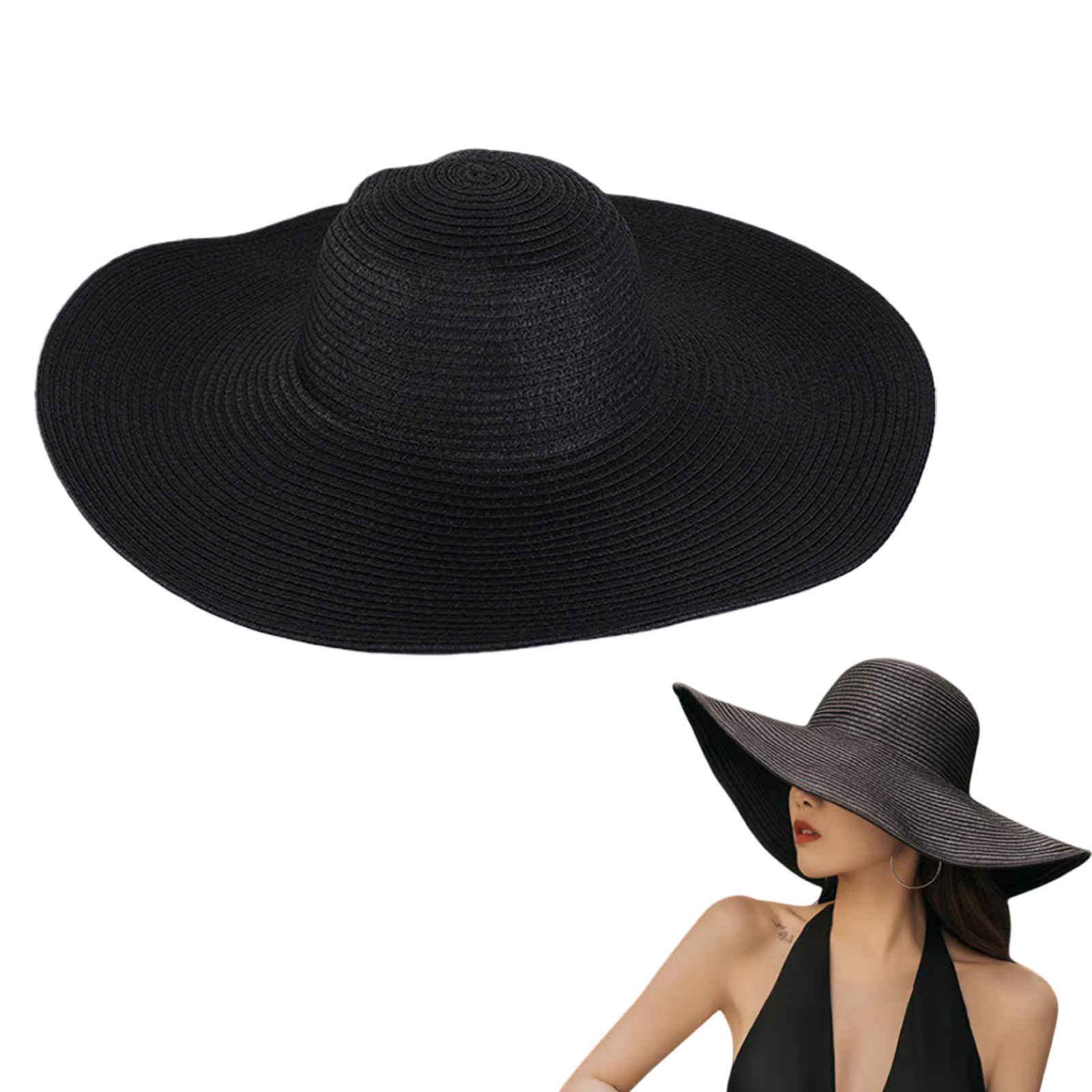Sombrero de playa mujer ala ancha negro verano miniatura 7