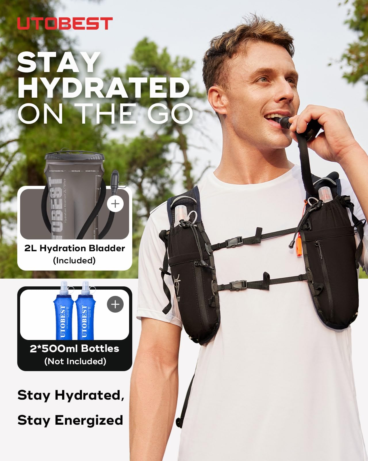 UTOBEST Running Vest Running Backpacks Lightweight Hydration Pack 10L, with 2L Water Bladder UTOBEST Running Vest Running Backpacks Lightweight Hydration Pack 10L, with 2L Water Bladder