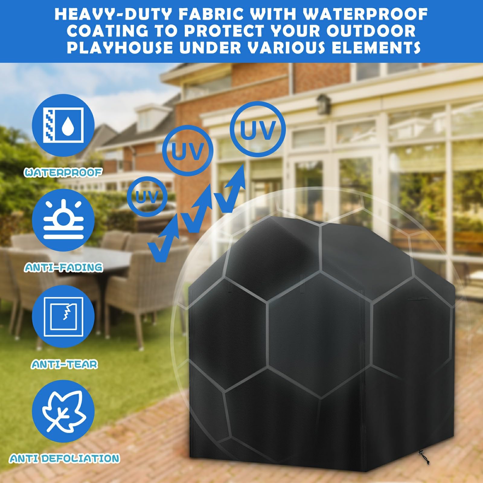 Funda impermeable para casa de juegos al aire libre, para casa de troncos de juguete de jardín, 43 pulgadas de largo x 47 pulgadas de ancho x 55 pulgadas de alto, doble cremallera