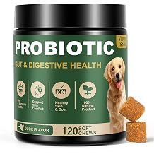 Probiotics for Dogs - Dog Probiotics for Yeast, Itchy Skin and Itchy Ears, Digestive Health, Diarrhea Relief, Gut & Immune Support - with 7 Enzymes, 3 Prebiotics & Omega-3 Duck 120ct