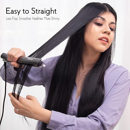 Miniatura 2 de ANGENIL Plancha plana de titanio 2 en 1, plancha plana profesional en uno, alisador de cabello de doble voltaje para mujeres, herramientas de