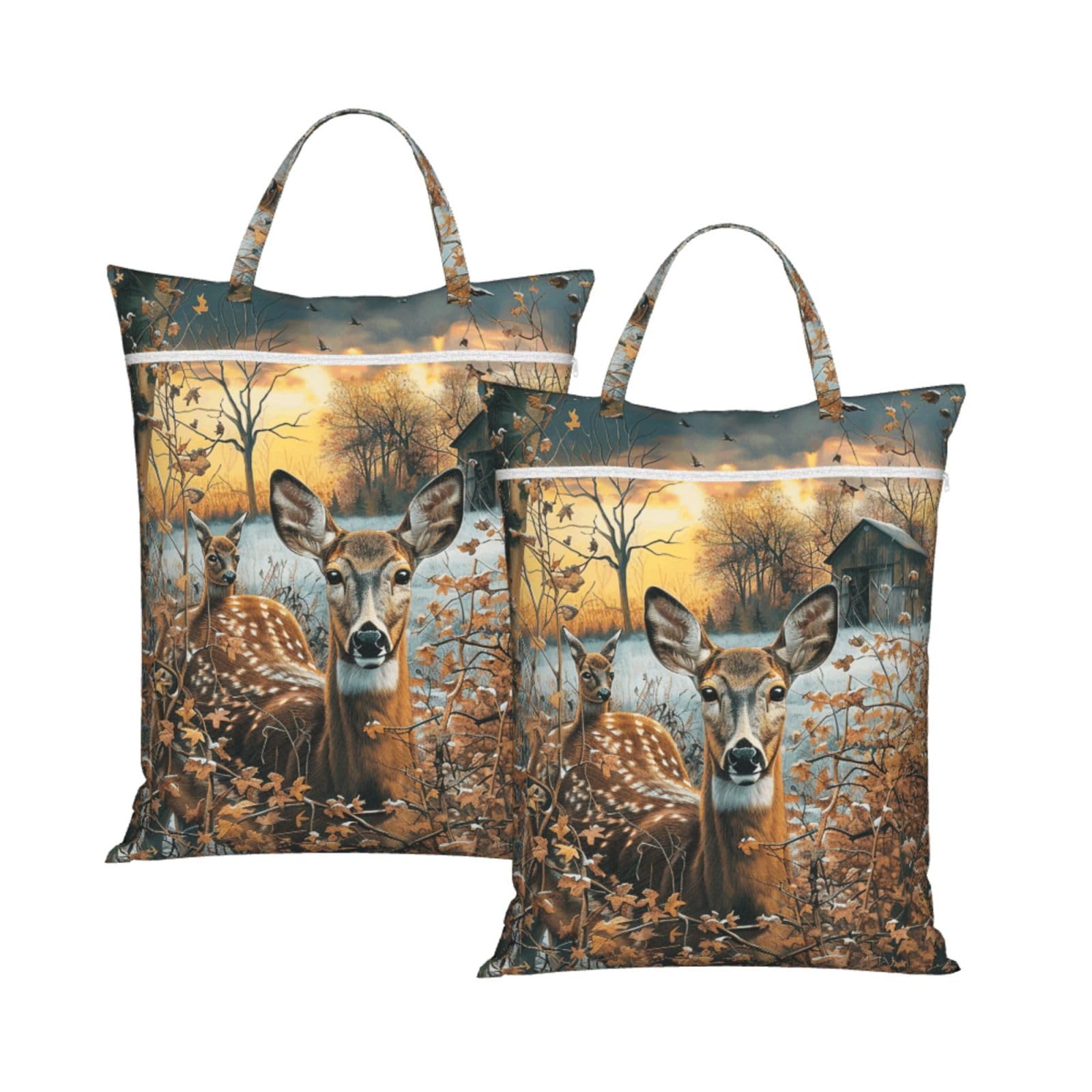 Large Travel Laundry Bags,Camouflage Deer Print with Handle Foldable Laundry Bag for Holidays Gym Swimming and Family Trips, 2Pcs