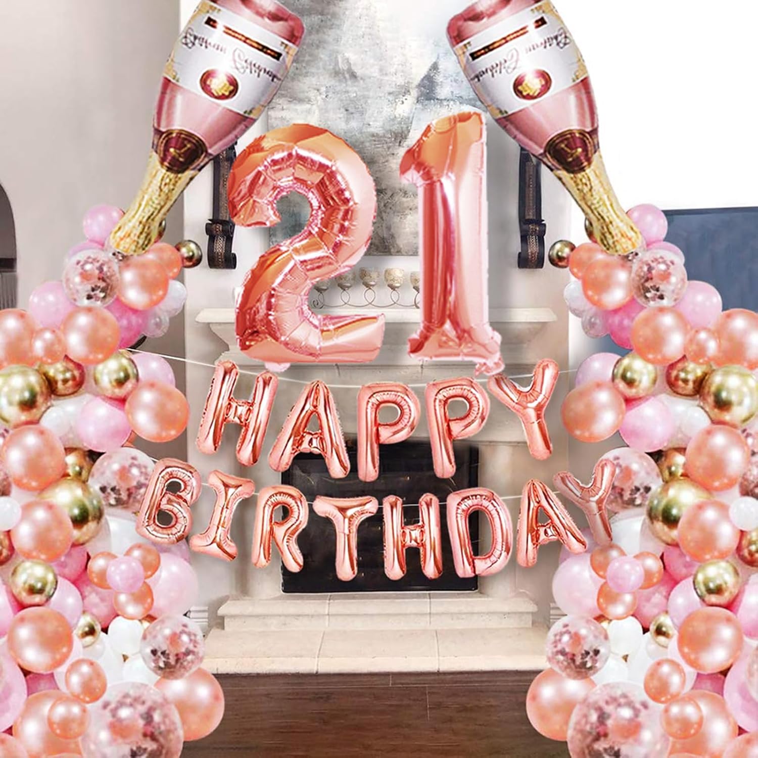 Rose Gold 21st Birthday Decorations for Her, 21st Birthday Champagne Bottle Balloon