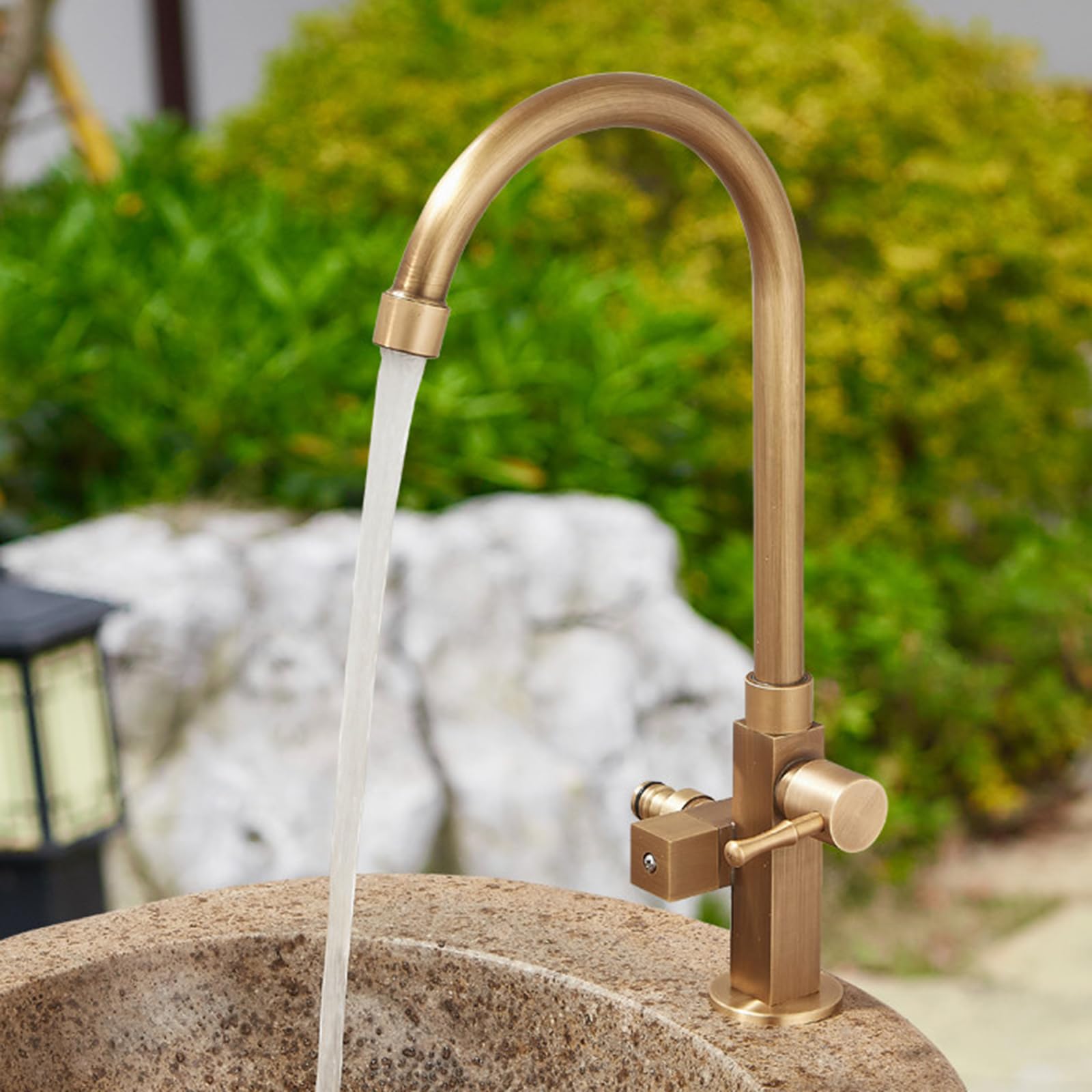 Grifo Exterior Agua Fria Giratorio De 360° De 1/2 Pulgada Grifo Lavadora Doble Salida para Baño O Cocina