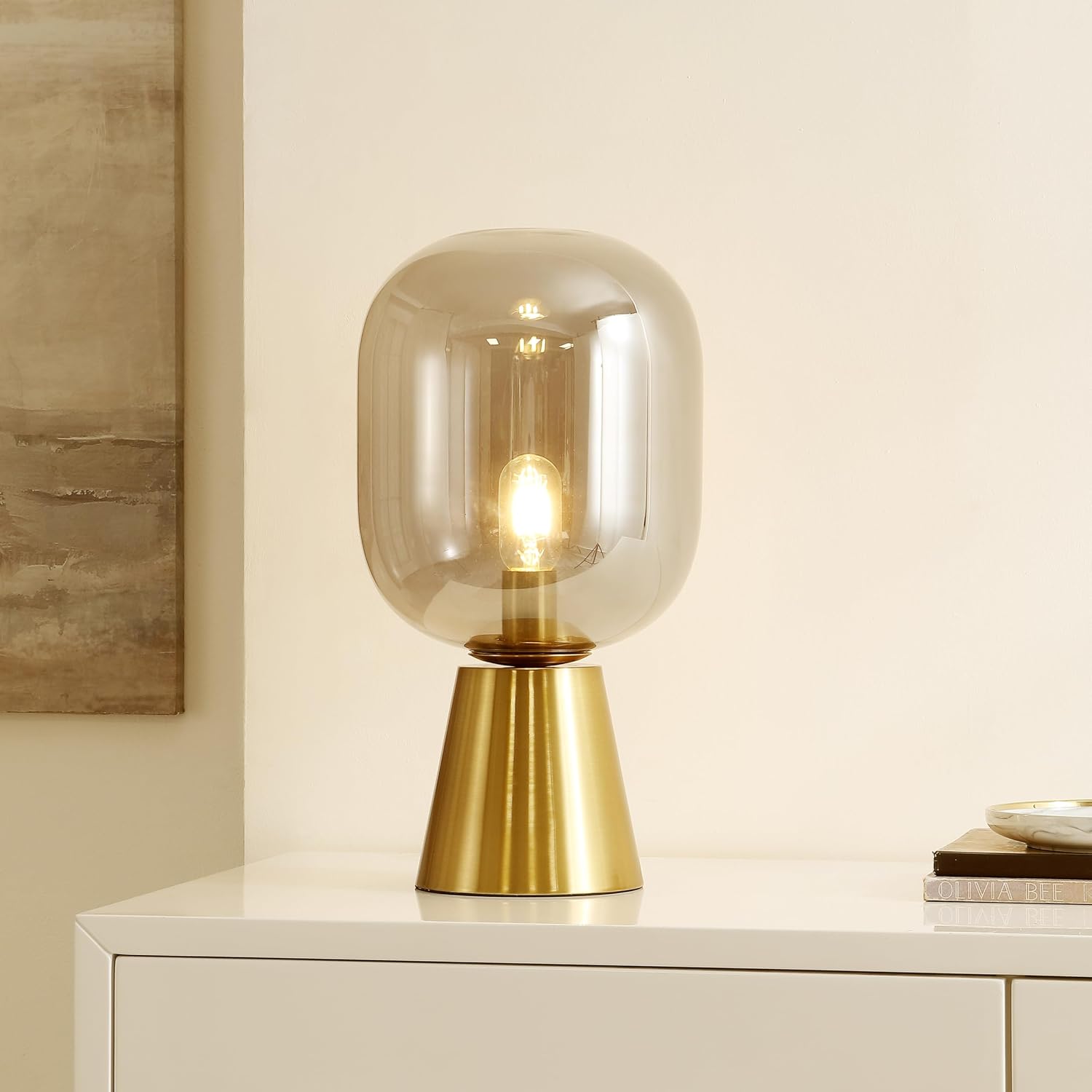 SAFAVIEH Lighting Collection Rain Smoke Grey/Brass 18-inch Table Lamp, Ideal for Living Room, Bedroom, Nightstand, Home Office, Dorm (LED Bulb Included)