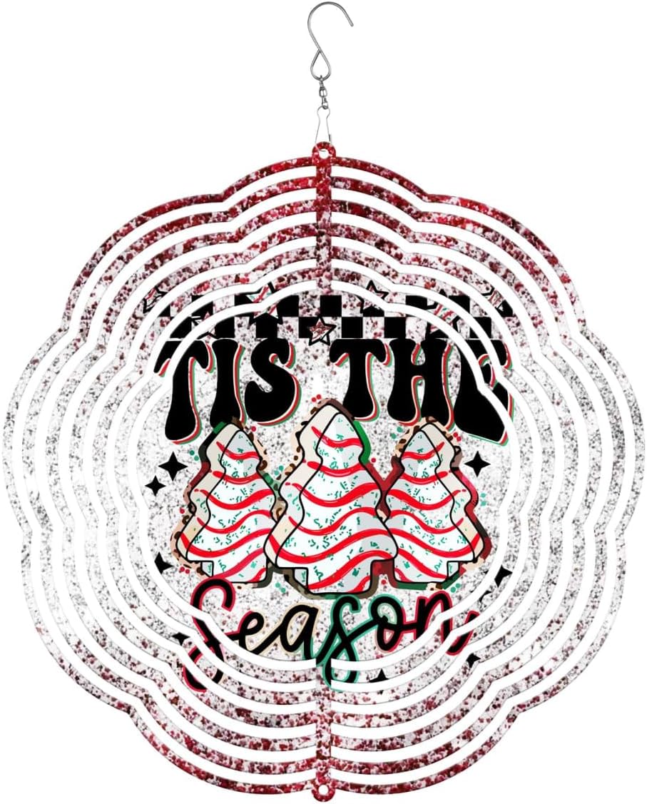 The Season Christmas Wind Spinners 3D Stainless Steel Laser Cut Metal Double Sided Printing-Hanging Indoor/Outdoor Decorations Yard Gardening Decor,Metal Kinetic Art 16x16 inches
