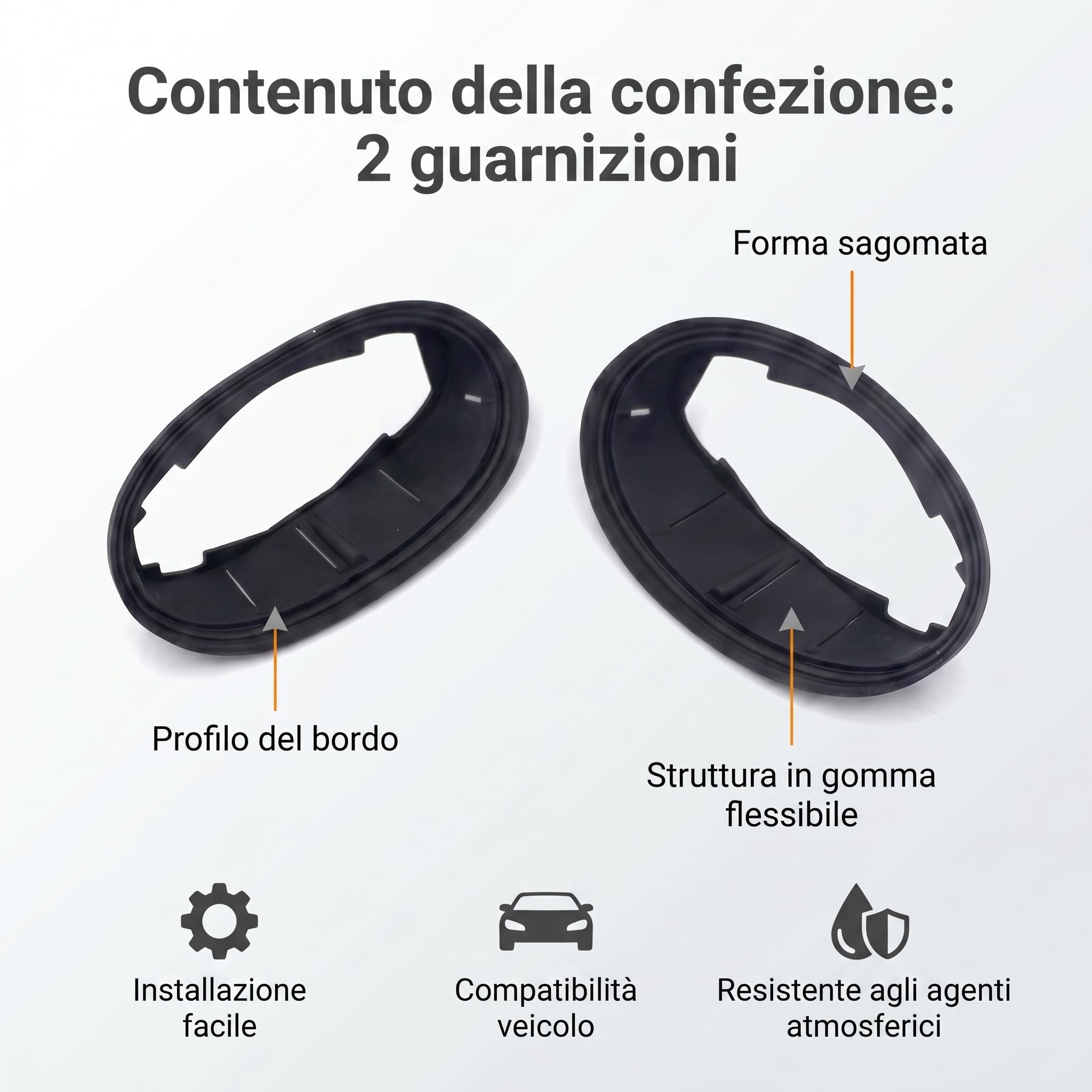 Guarnizione in gomma per alloggiamento specchietto retrovisore esterno per Mini Cooper R55 R56 R57 R58 R59 2007-2015, sostituisce 51167261775 51162755639, nero, confezione da 2