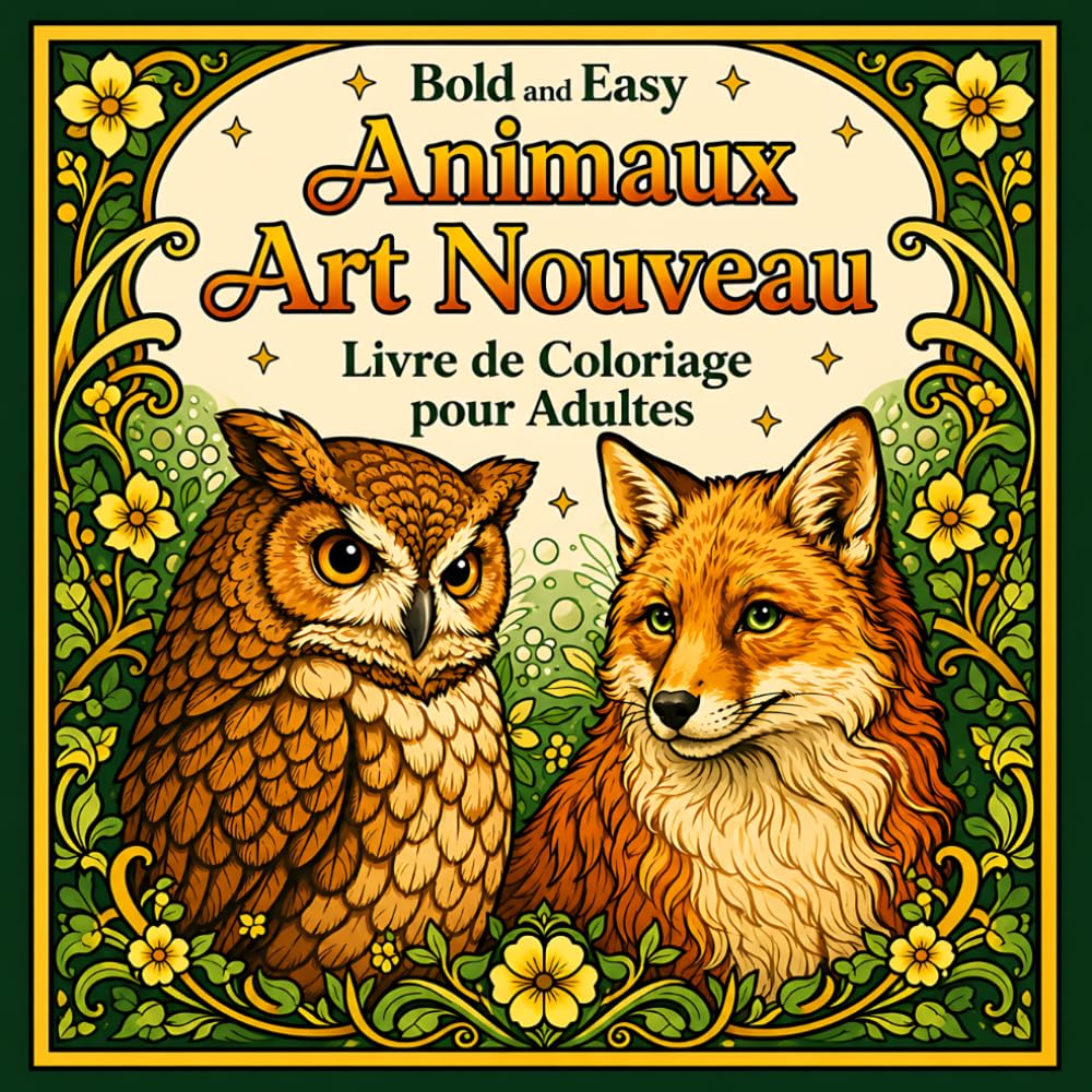Bold and Easy Animaux Art Nouveau: Livre de Coloriage pour Adultes avec Animaux Sauvages Décoratifs, Oiseaux et Motifs Élégants