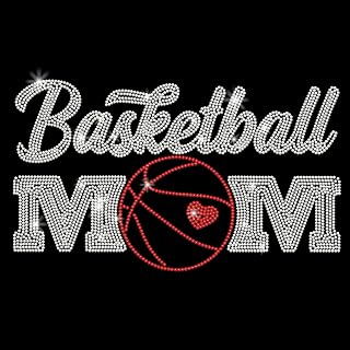 PLIGREAT Glitter Rhinestone Iron on Basketball Mom Quote Hotfix Rhinestone Patches Bling Basketball Pattern Iron on Transfers Clothing Patch for DIY Jacket Jeans Hat Fashion T Shirt DIY Embellishment