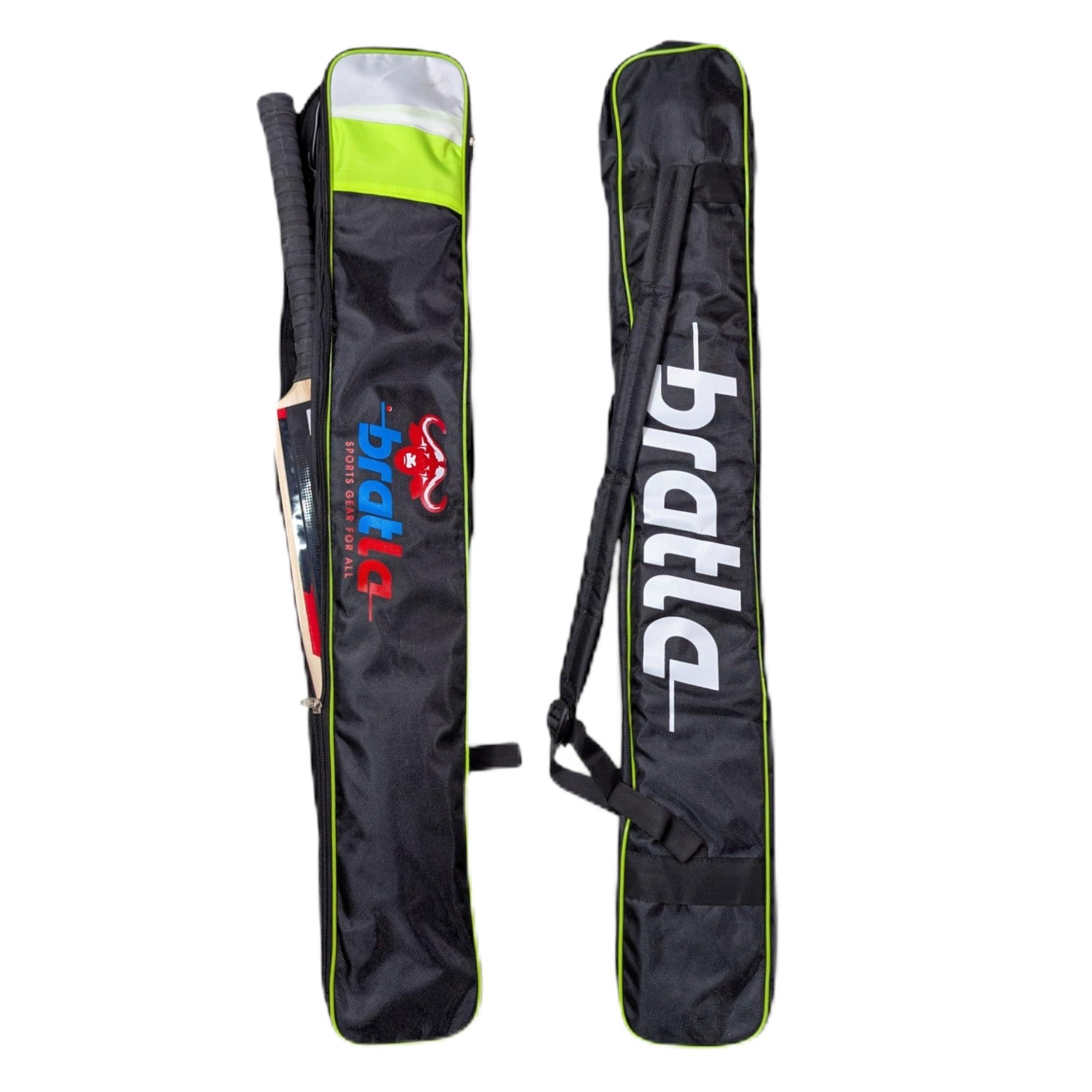 Bratla Cricket Bat Cover Bag Foam Padded, Adjustable Shoulder Strap - Secure and Convenient Cricket Gear Storage Bag Black/Green