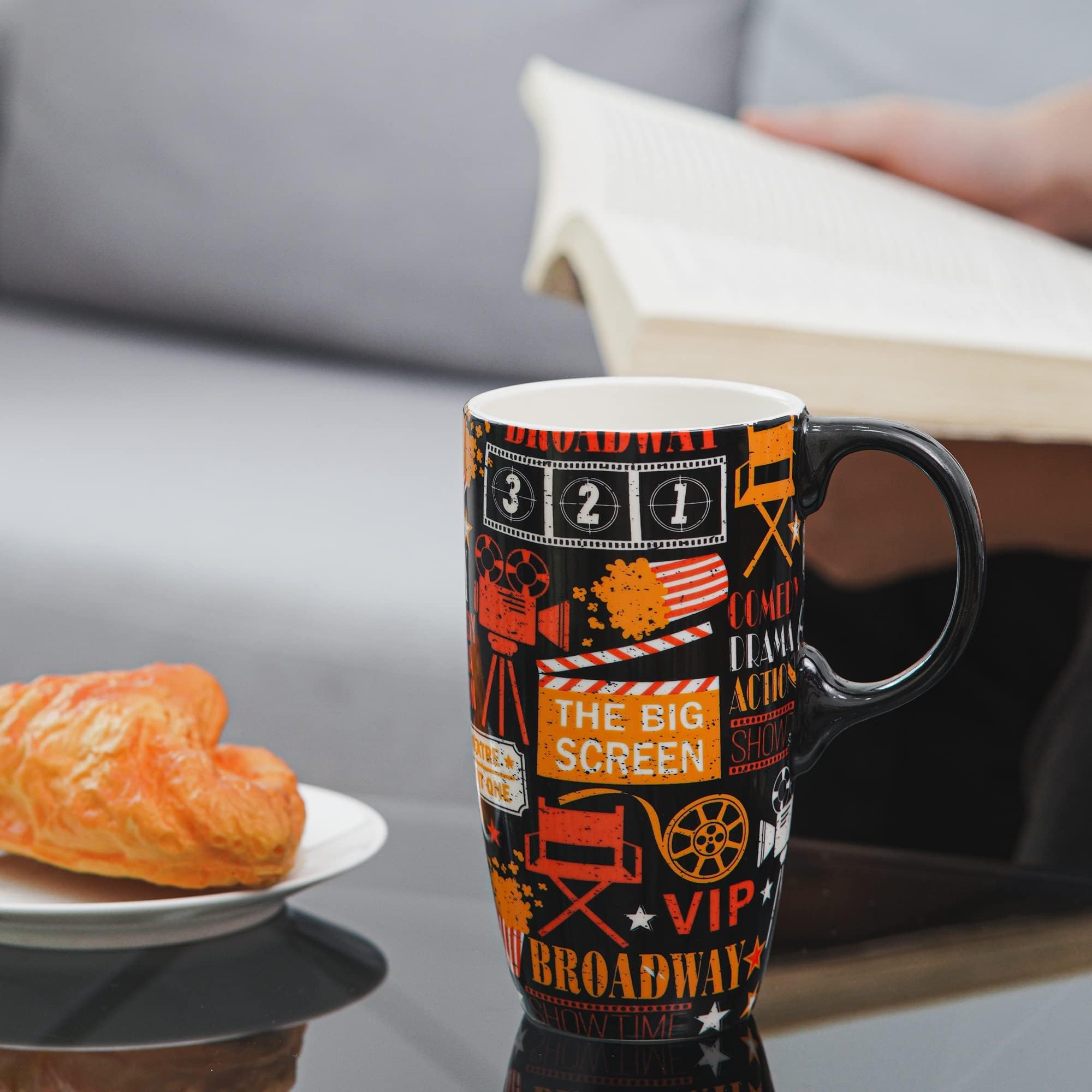 Topadorn Coffee Ceramic Mug Porcelain Latte Tea Cup With Lid in Present Box 17oz,Novelty Coffee Mugs for Men Women Office & Home Cinema
