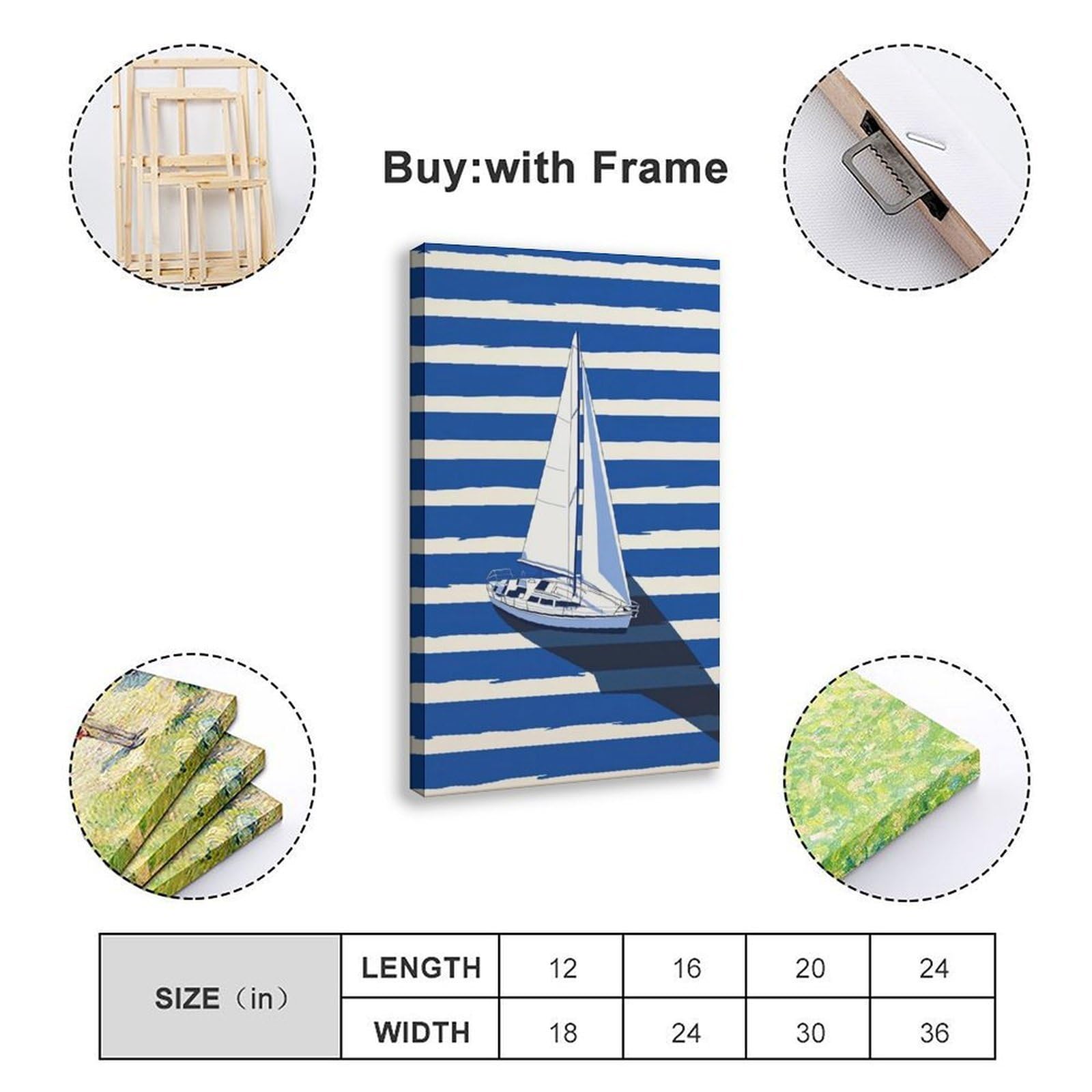 Minimalistisches nautisches Segelboot, Segelboot, blauer Ozean, Dekoration, Leinwandposter, Wandkunst, Druck, Bild, Gemälde für Wohnzimmer, Schlafzimmer, Dekoration, 50,8 x 76,2 cm (L x B)