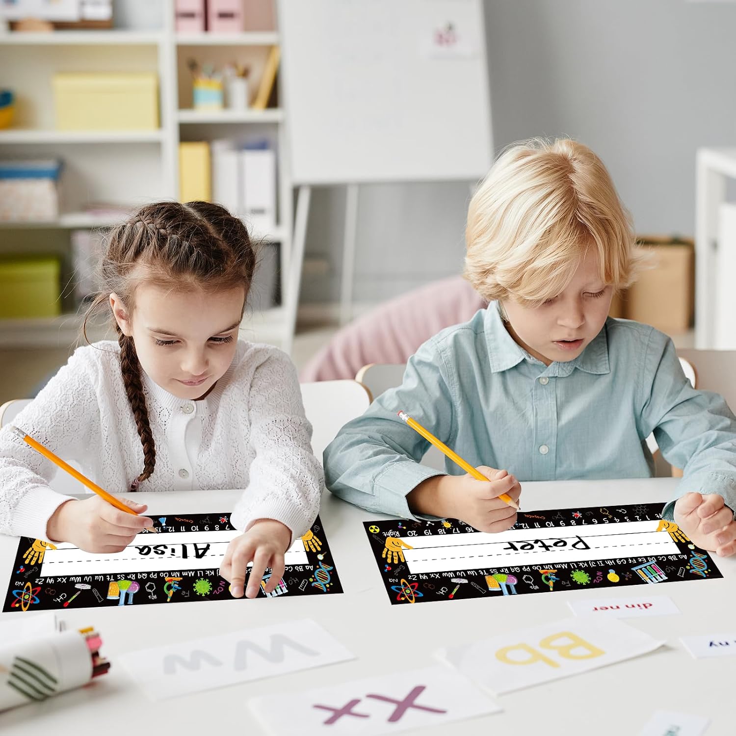 60Pcs Science Student Name Plates for Classroom, Multipurpose Classroom Desk Name Tags Science Lab Student Nameplates for Back to School Kindergarten Preschool 1st 2nd 3rd Grade Teaching Supplies image 5