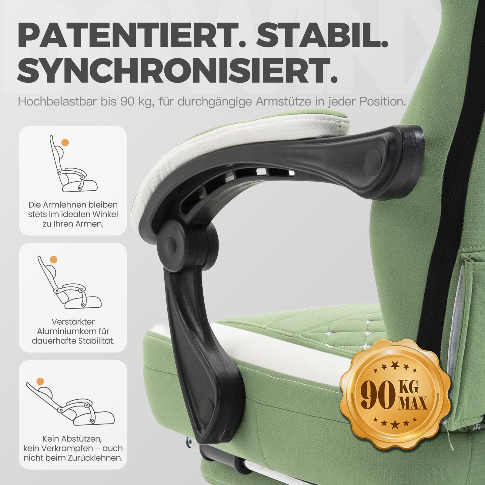 Dowinx Chaise Gaming Tissu avec Coussin à Ressorts ensachés, Fauteuil de Gamer avec Repose-Pieds, Chaise Ergonomique pour PC Gamer Chaise de Bureau capacité de Charge 150 kg, Vert